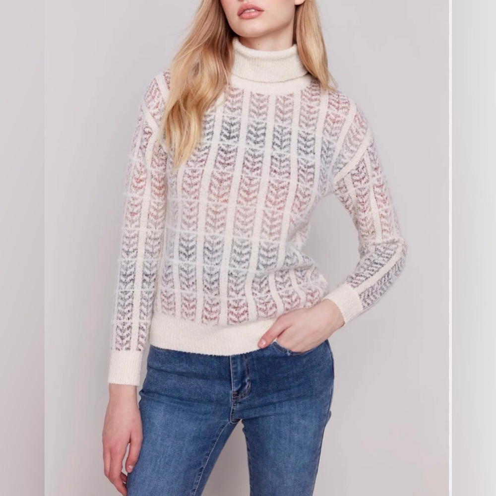 Charlie B. Women's Cream Ombre Jacquard Knit Turtleneck Cozy Sweater Size S